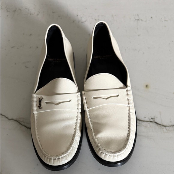 Saint Laurent Off-White Leather Loafers - Picture 1 of 5